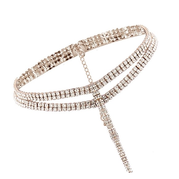 Glam Bling Rhinestone Double Long Choker - Picture 4 of 4